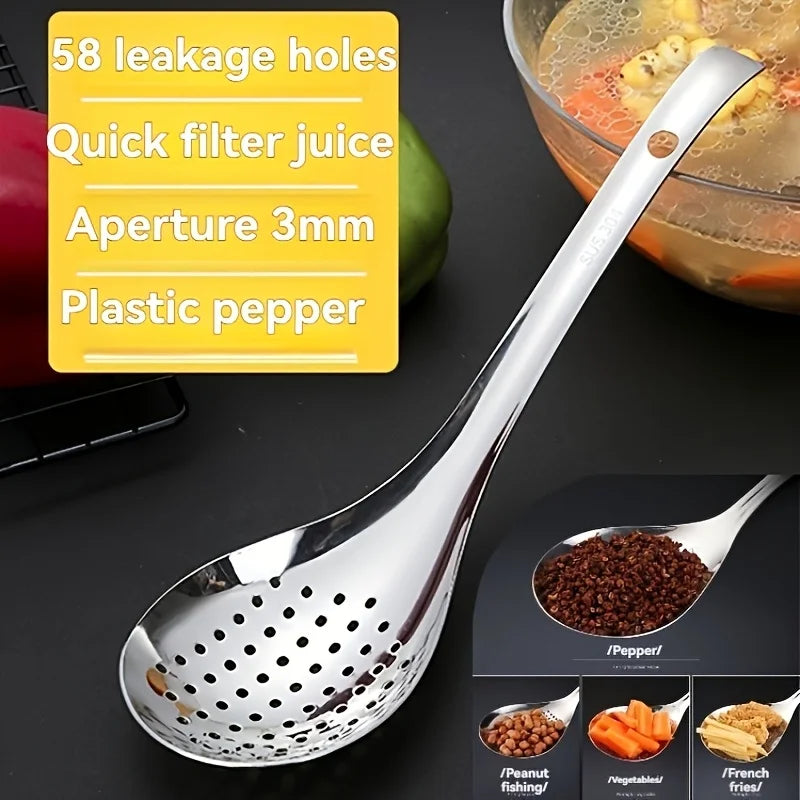1 Pack Stainless Steel Kitchen Colander Spoon Filter Strainer Food Scoop Perforated Skimmer  Easy to Clean