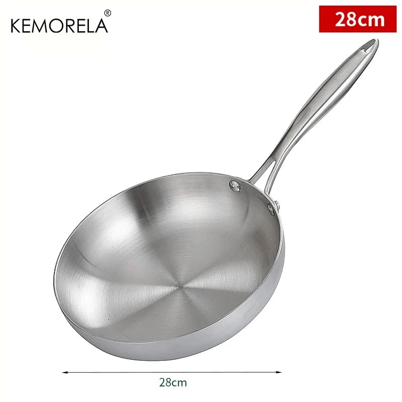 304 Stainless Steel Frying Pan NonStick Pan Fried Steak Pot Uncoated Kitchen Cookware For Gas Stove and Induction Cooker