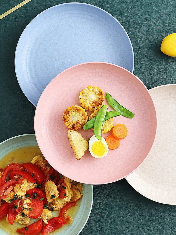 4Pcs Lightweight Wheat Straw Plates Unbreakable Reusable Dinner Dishes Plates Set Dishwasher & Microwave Safe
