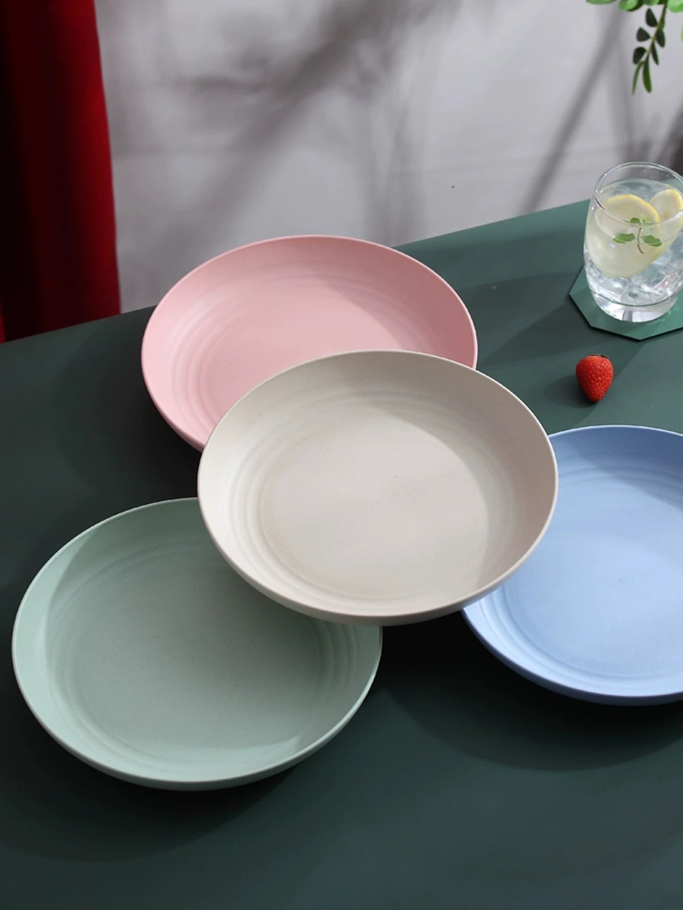 4Pcs Lightweight Wheat Straw Plates Unbreakable Reusable Dinner Dishes Plates Set Dishwasher & Microwave Safe