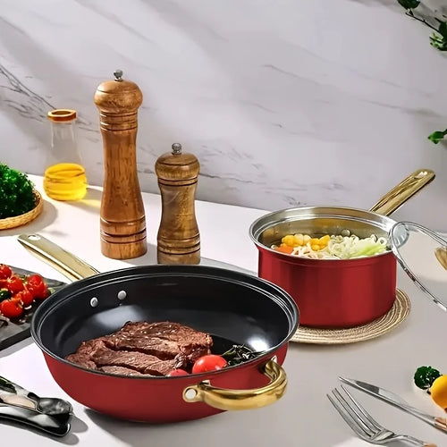 12-Piece Nonstick Fry Pan Set - Stainless Steel Induction Cookware for Gas/Electric, Heat-Resistant Skillet & Saucepan Combo